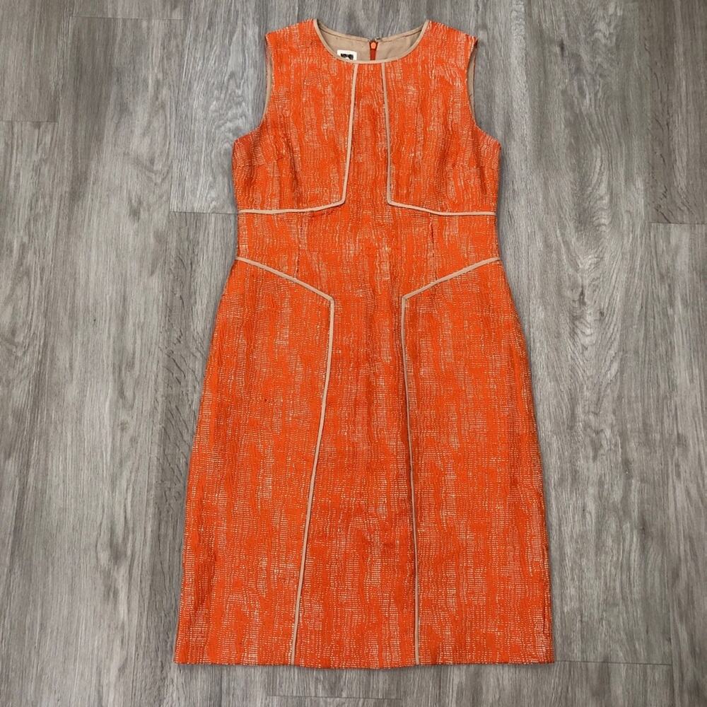 Anne Klein Women's Orange/Tan Crocheted Sleeveless Knee Length Sheath Dress sz 2